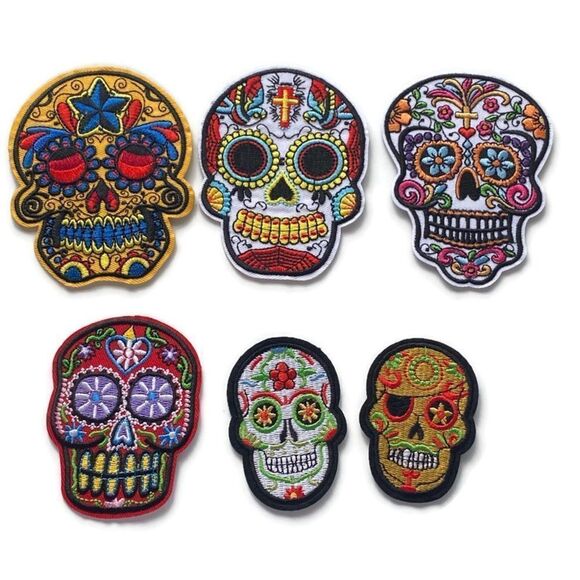 Yellow & Blue Calavera Embroidered Patch - Picture 5 of 5